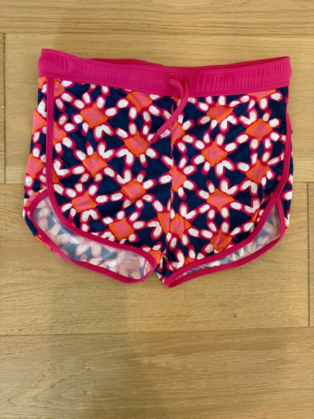 Hatley Navy Girls Swim Trunks with Pink and Orange Floral Motif size 8